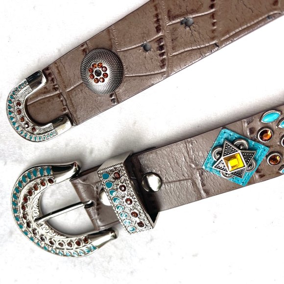 Rhinestones embellished Genuine Leather Western belt 34 main image 10